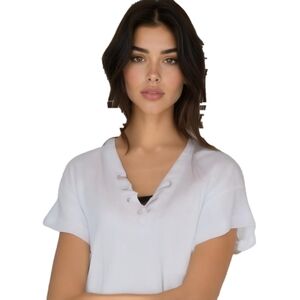 Matty M White V-neck Short Sleeve Blouse, size Small, NWT